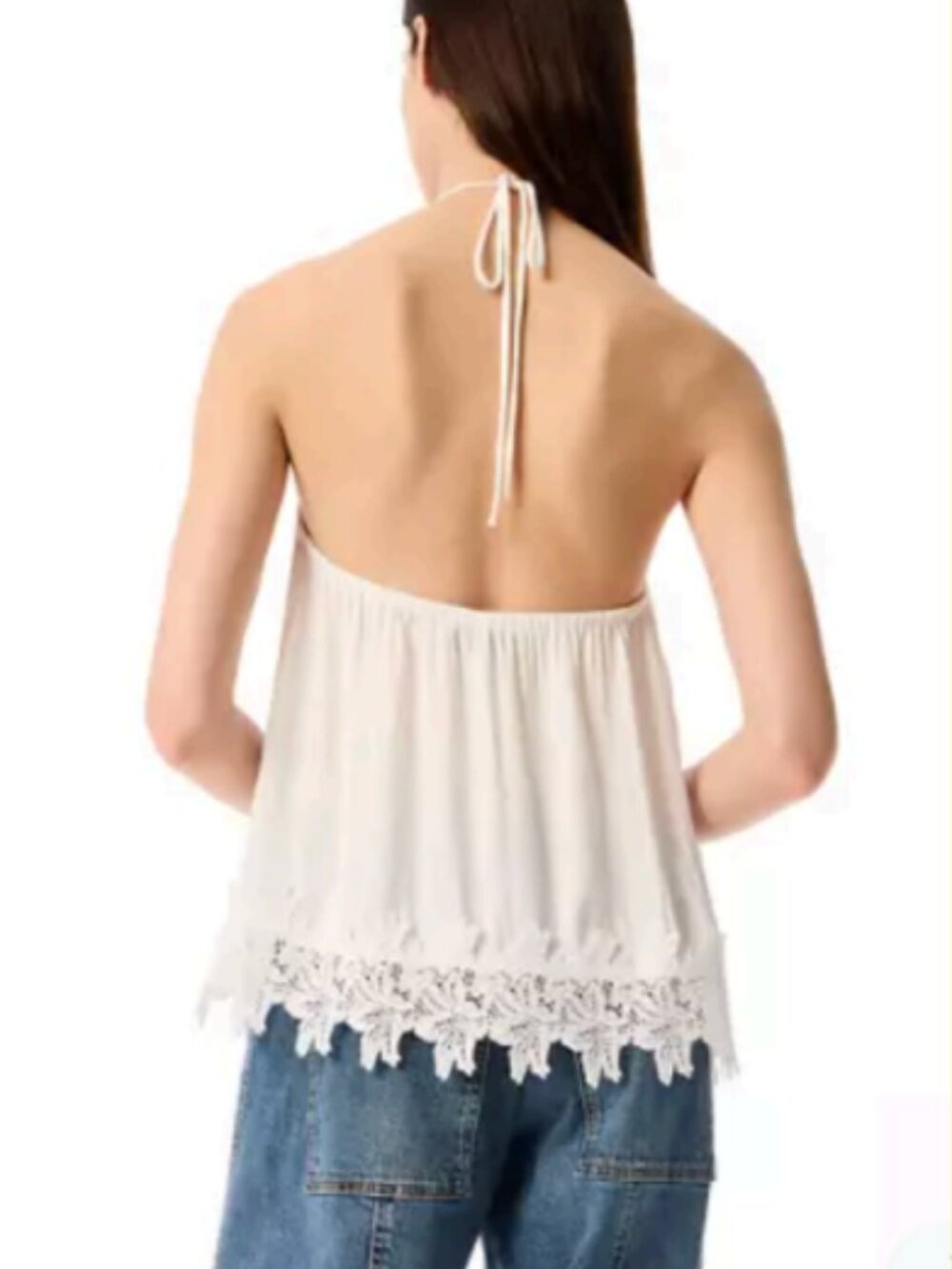 Robert Rodriguez White Lace Hem Halter Top Size M Elastic Back